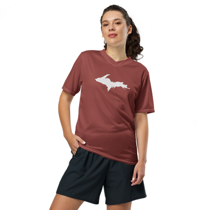 Michigan Upper Peninsula Soccer Jersey (w/ UP Outline) | Unisex - Ore Dock Red