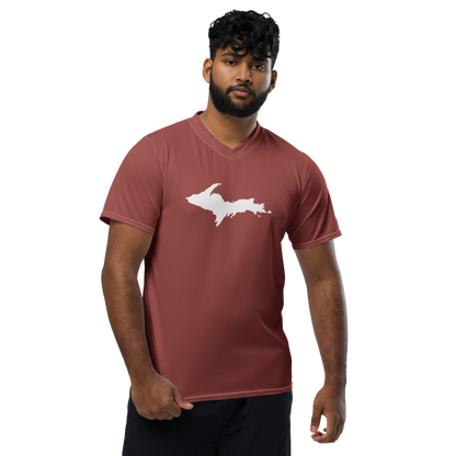 Michigan Upper Peninsula Soccer Jersey (w/ UP Outline) | Unisex - Ore Dock Red