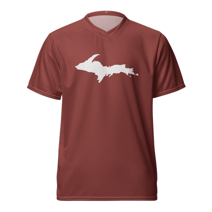 Michigan Upper Peninsula Soccer Jersey (w/ UP Outline) | Unisex - Ore Dock Red