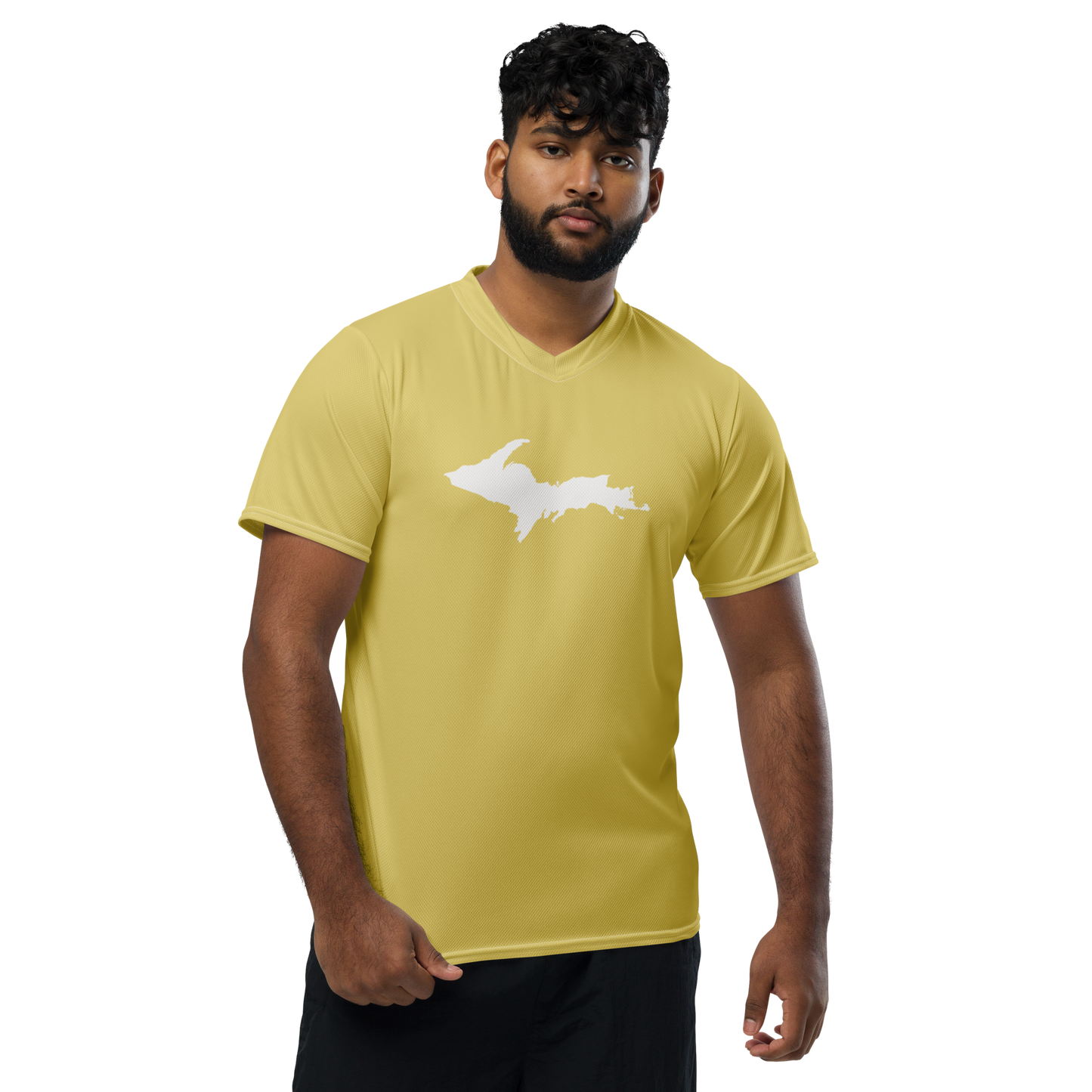 Michigan Upper Peninsula Soccer Jersey (w/ UP Outline) | Unisex - Plum Yellow