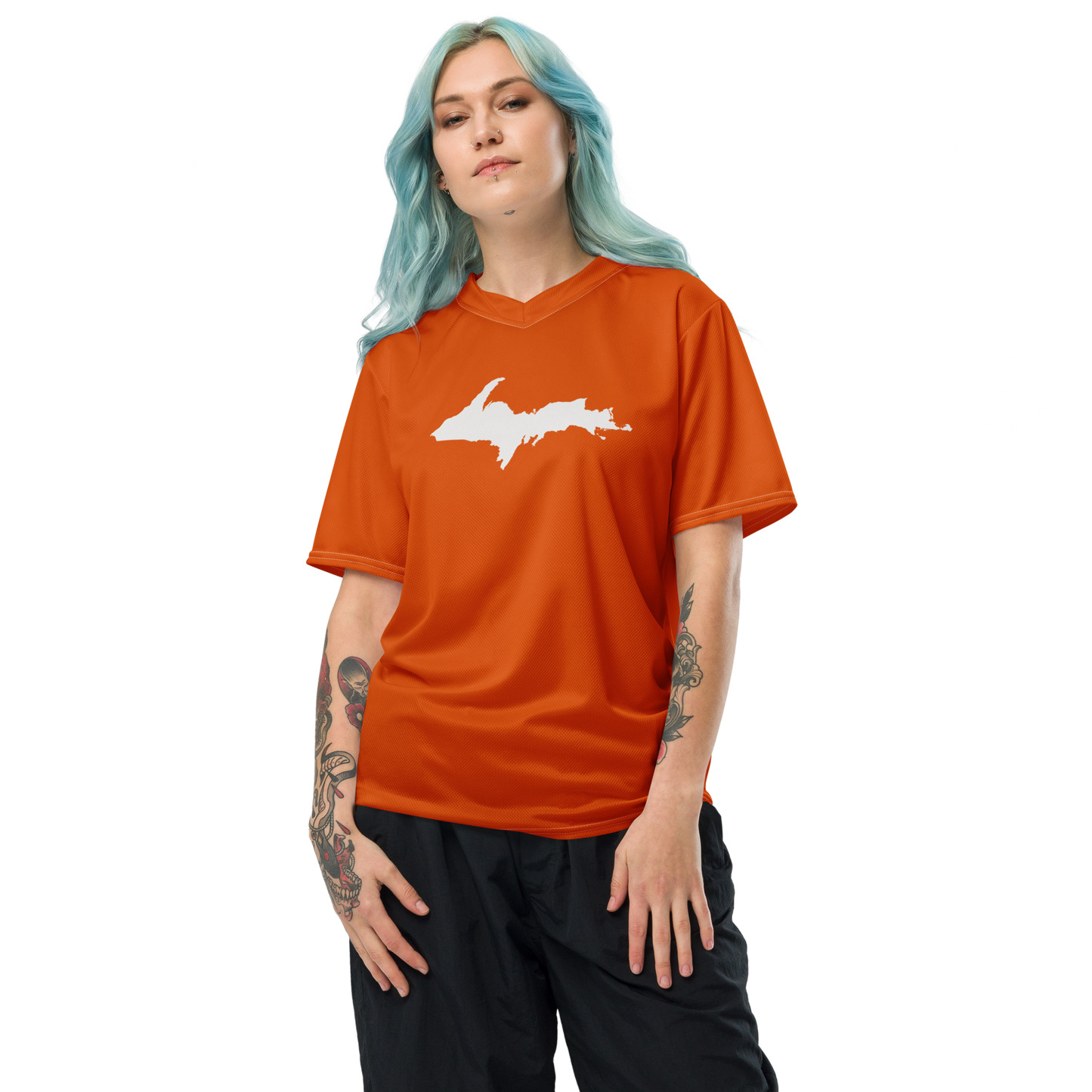 Michigan Upper Peninsula Soccer Jersey (w/ UP Outline) | Unisex - Maple Leaf Orange