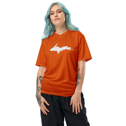 Michigan Upper Peninsula Soccer Jersey (w/ UP Outline) | Unisex - Maple Leaf Orange