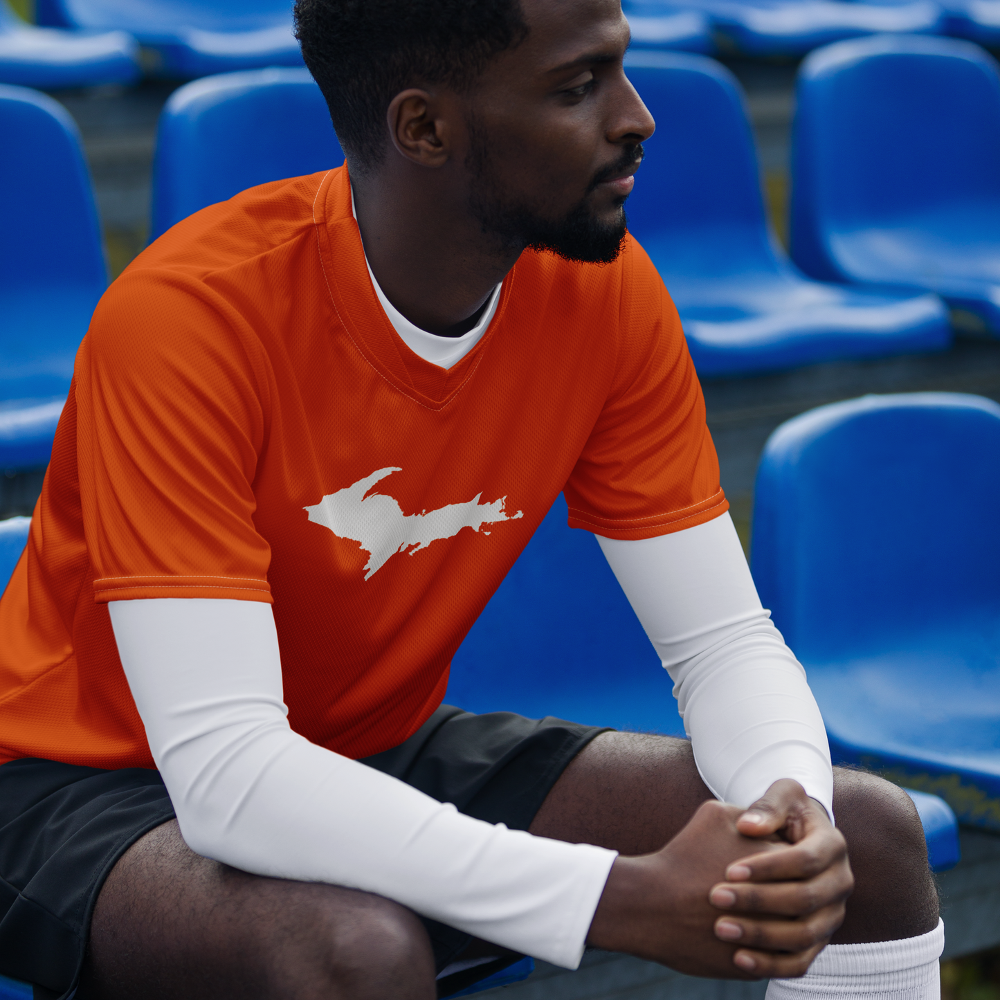 Michigan Upper Peninsula Soccer Jersey (w/ UP Outline) | Unisex - Maple Leaf Orange