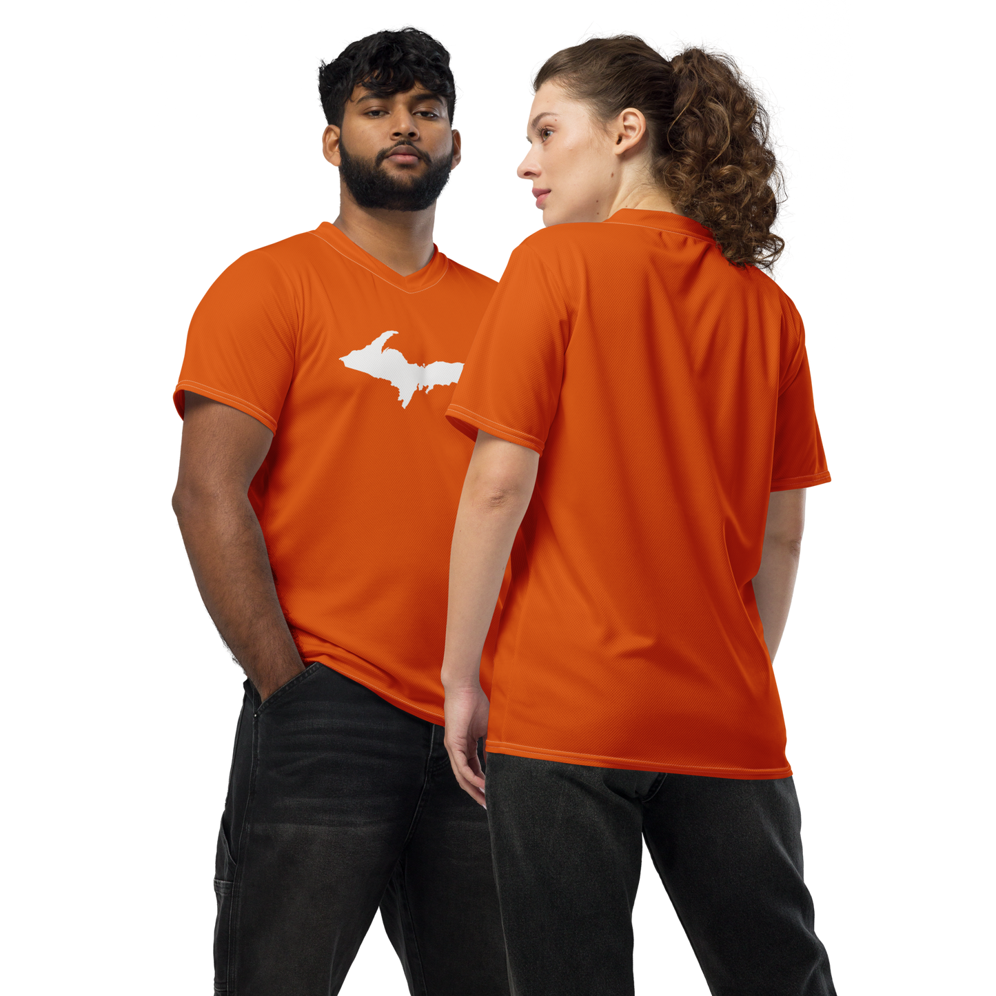 Michigan Upper Peninsula Soccer Jersey (w/ UP Outline) | Unisex - Maple Leaf Orange