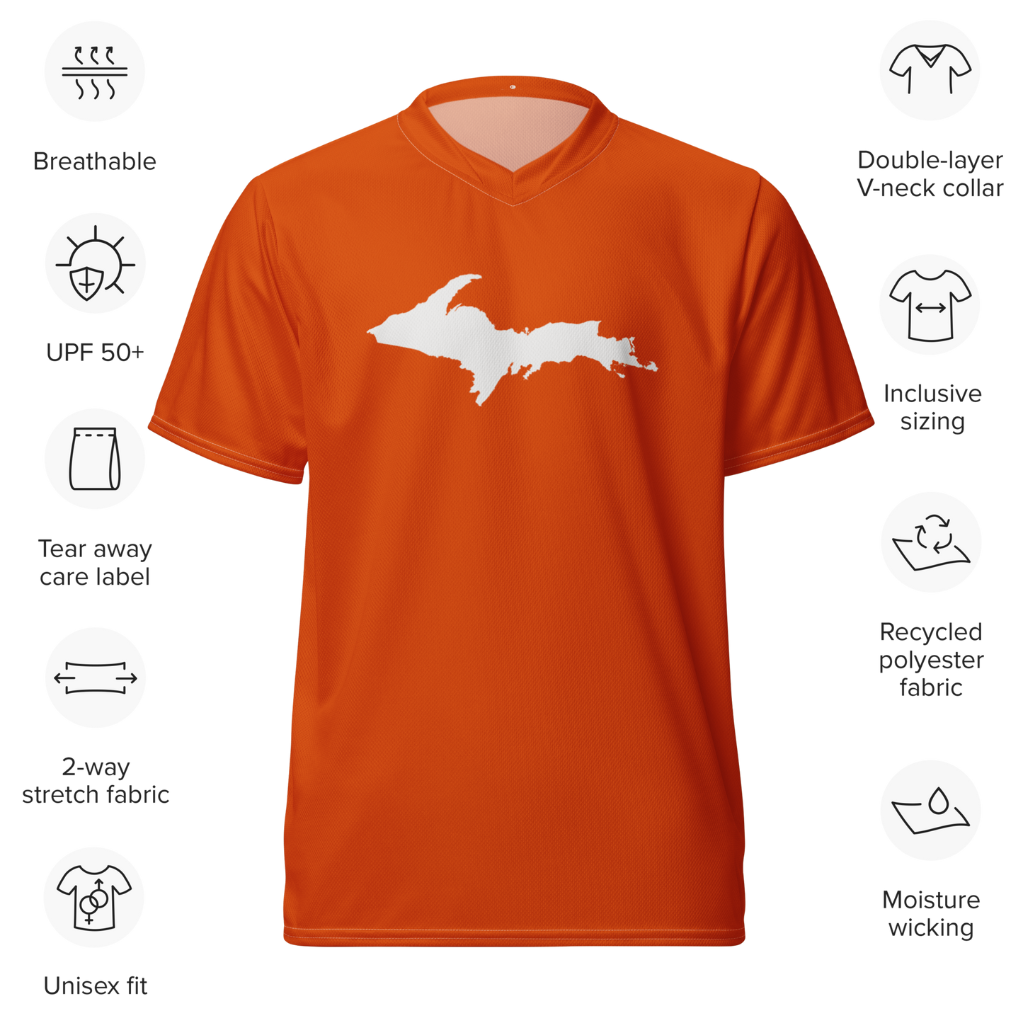 Michigan Upper Peninsula Soccer Jersey (w/ UP Outline) | Unisex - Maple Leaf Orange