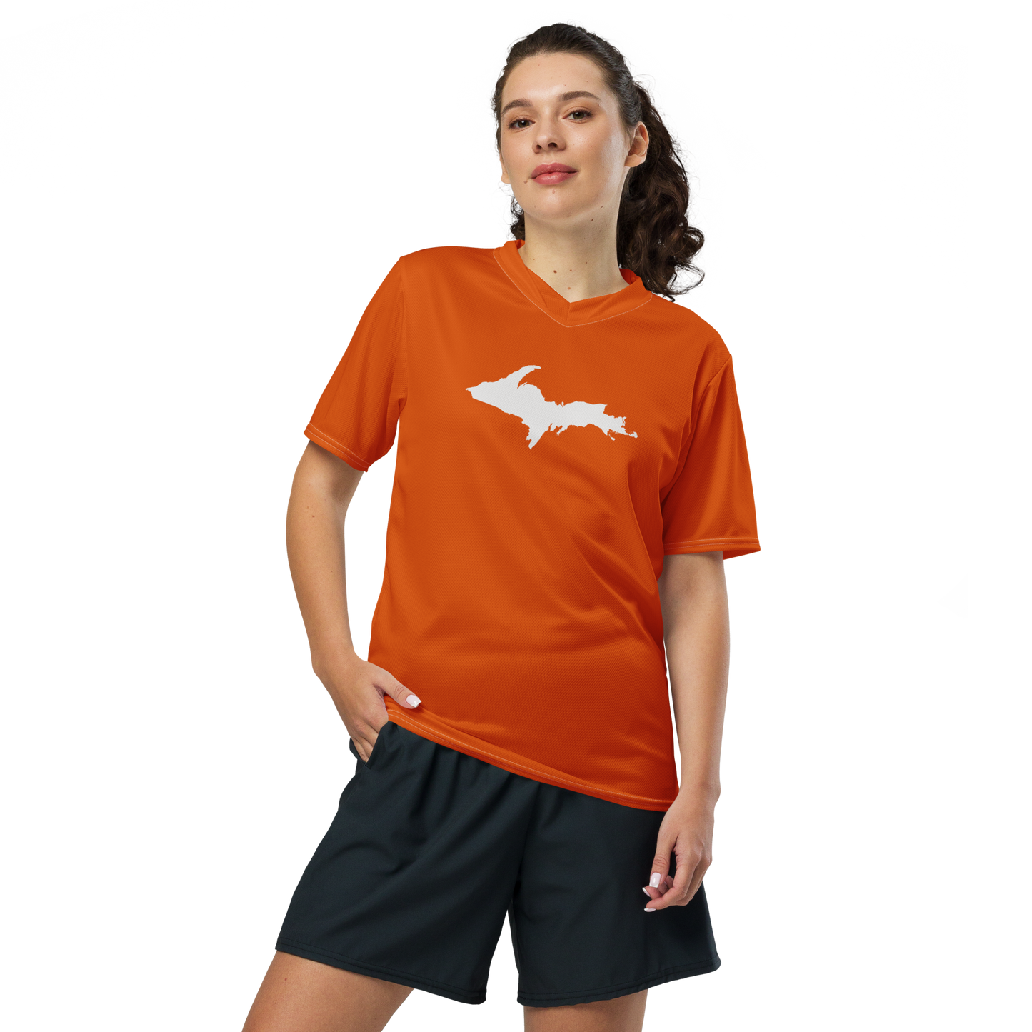 Michigan Upper Peninsula Soccer Jersey (w/ UP Outline) | Unisex - Maple Leaf Orange