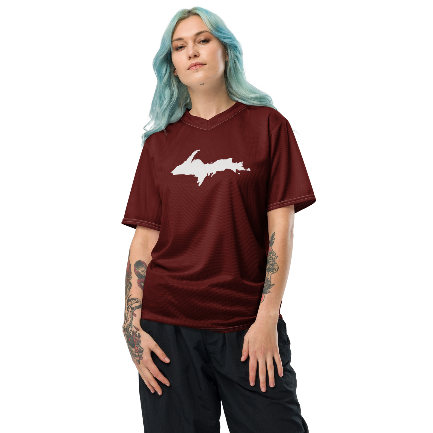 Michigan Upper Peninsula Soccer Jersey (w/ UP Outline) | Unisex - Cherrywood Color