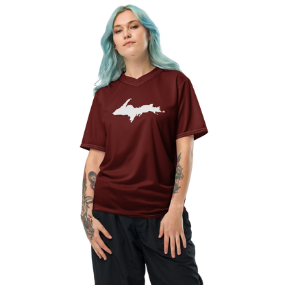 Michigan Upper Peninsula Soccer Jersey (w/ UP Outline) | Unisex - Cherrywood Color