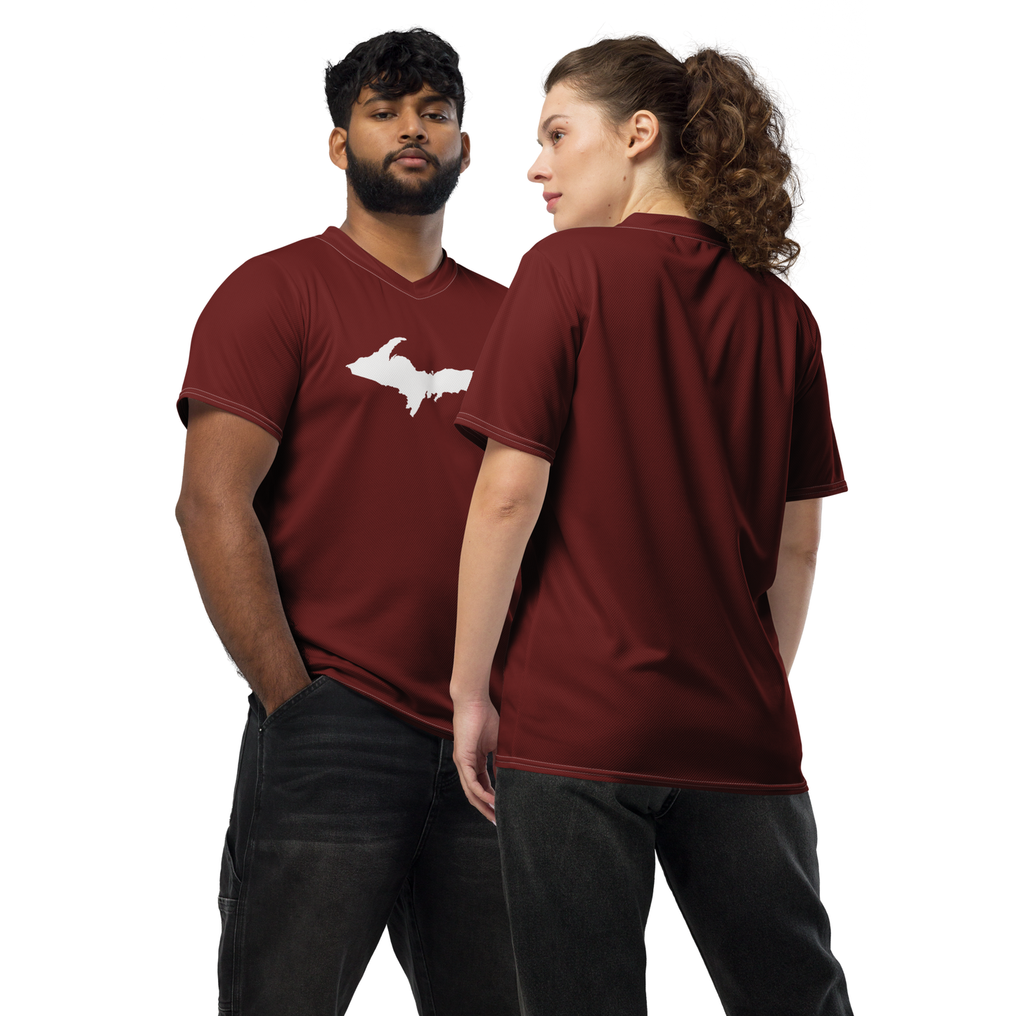 Michigan Upper Peninsula Soccer Jersey (w/ UP Outline) | Unisex - Cherrywood Color