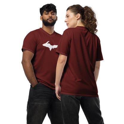 Michigan Upper Peninsula Soccer Jersey (w/ UP Outline) | Unisex - Cherrywood Color