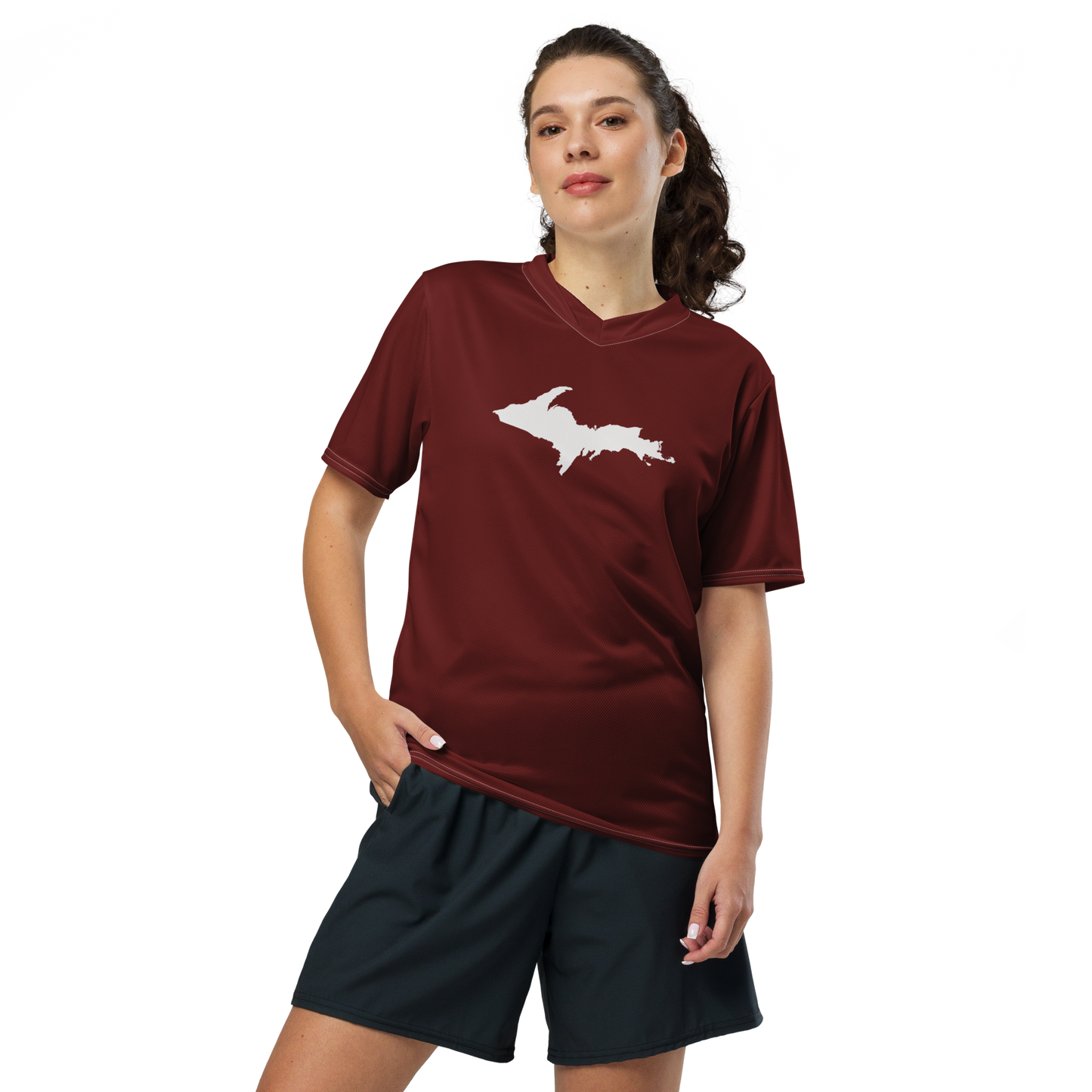 Michigan Upper Peninsula Soccer Jersey (w/ UP Outline) | Unisex - Cherrywood Color