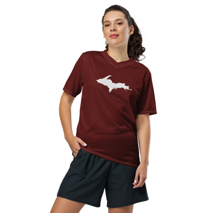 Michigan Upper Peninsula Soccer Jersey (w/ UP Outline) | Unisex - Cherrywood Color