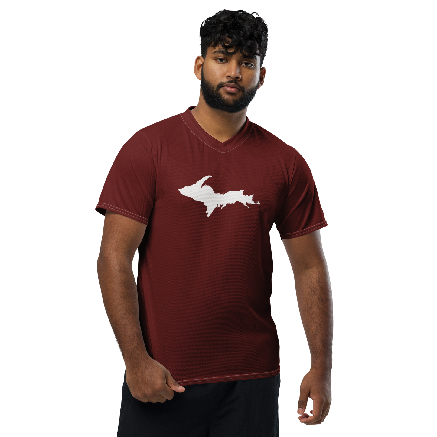 Michigan Upper Peninsula Soccer Jersey (w/ UP Outline) | Unisex - Cherrywood Color