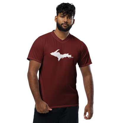 Michigan Upper Peninsula Soccer Jersey (w/ UP Outline) | Unisex - Cherrywood Color