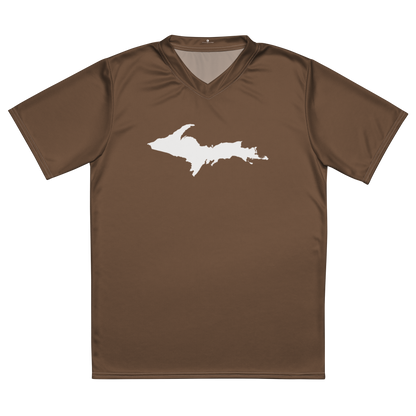 Michigan Upper Peninsula Soccer Jersey (w/ UP Outline) | Unisex - Coffee Color