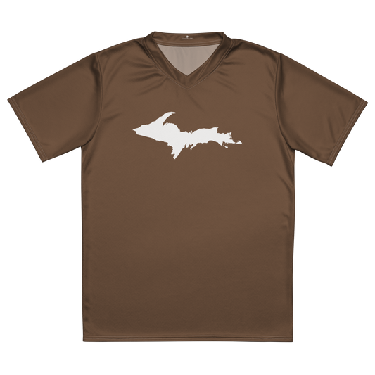 Michigan Upper Peninsula Soccer Jersey (w/ UP Outline) | Unisex - Coffee Color