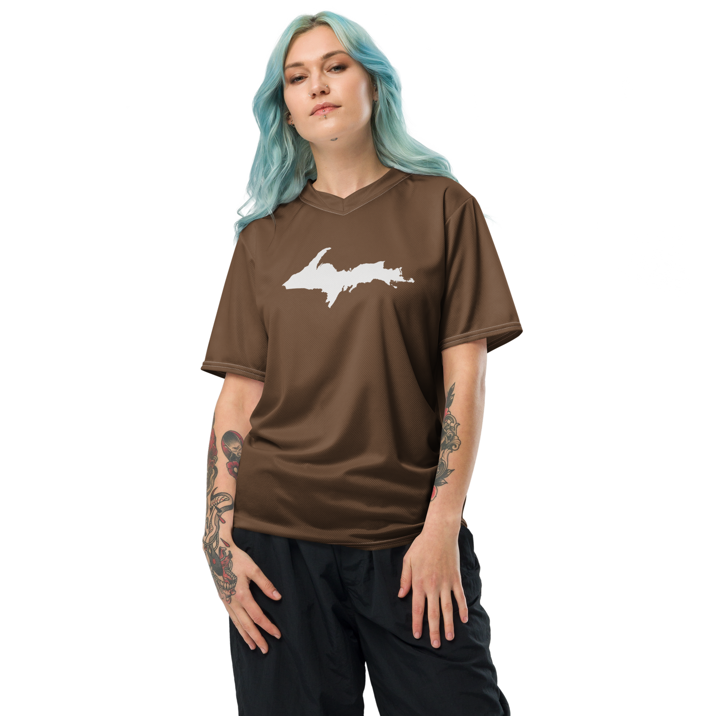 Michigan Upper Peninsula Soccer Jersey (w/ UP Outline) | Unisex - Coffee Color