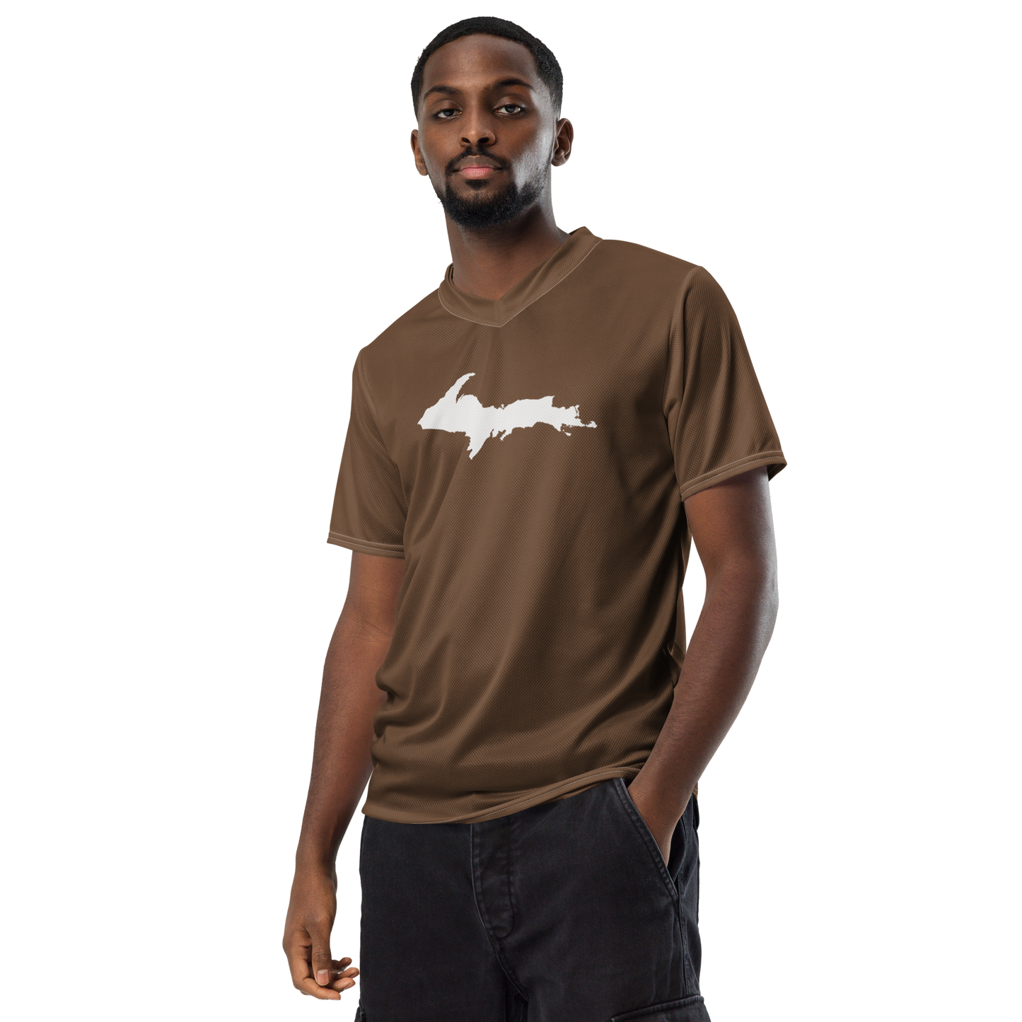 Michigan Upper Peninsula Soccer Jersey (w/ UP Outline) | Unisex - Coffee Color