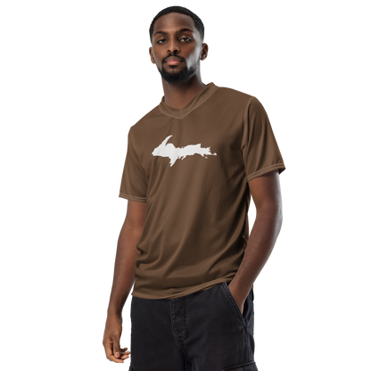 Michigan Upper Peninsula Soccer Jersey (w/ UP Outline) | Unisex - Coffee Color