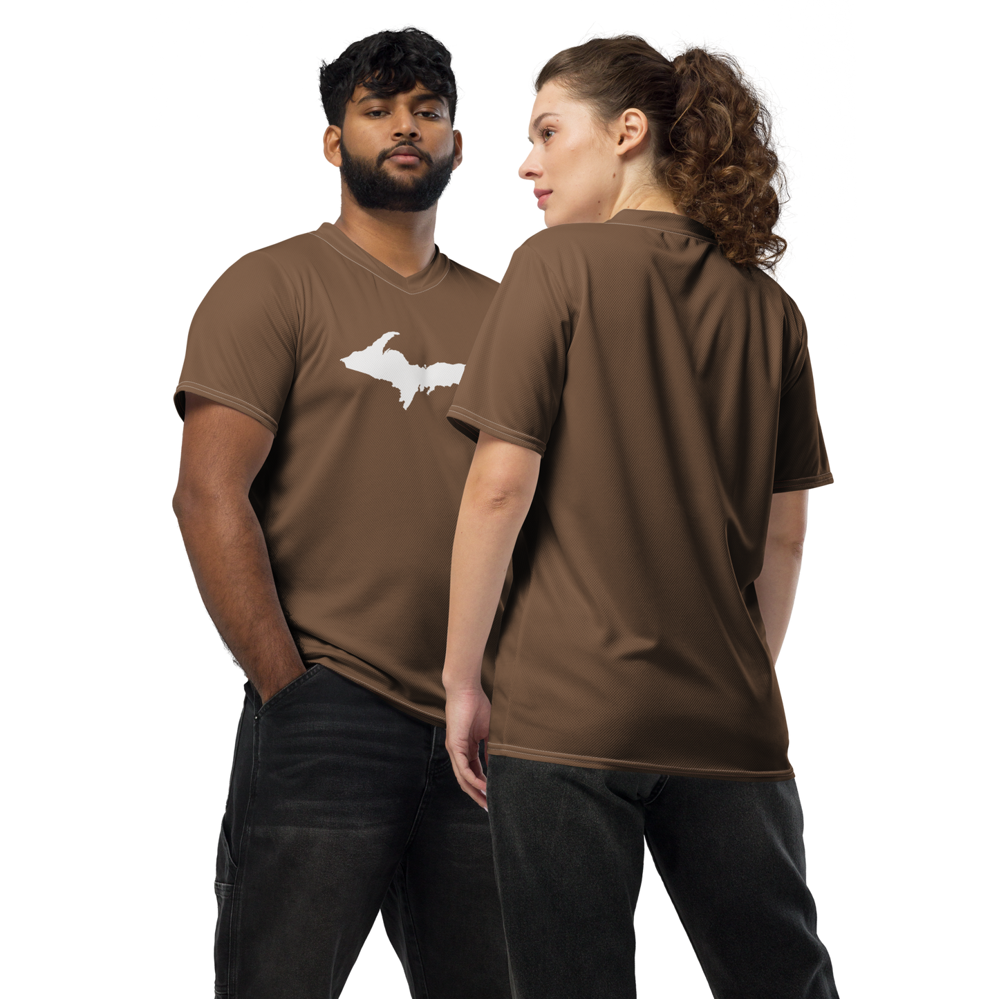 Michigan Upper Peninsula Soccer Jersey (w/ UP Outline) | Unisex - Coffee Color