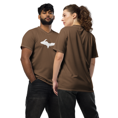 Michigan Upper Peninsula Soccer Jersey (w/ UP Outline) | Unisex - Coffee Color