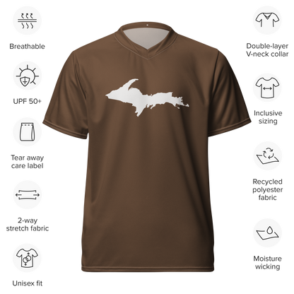 Michigan Upper Peninsula Soccer Jersey (w/ UP Outline) | Unisex - Coffee Color