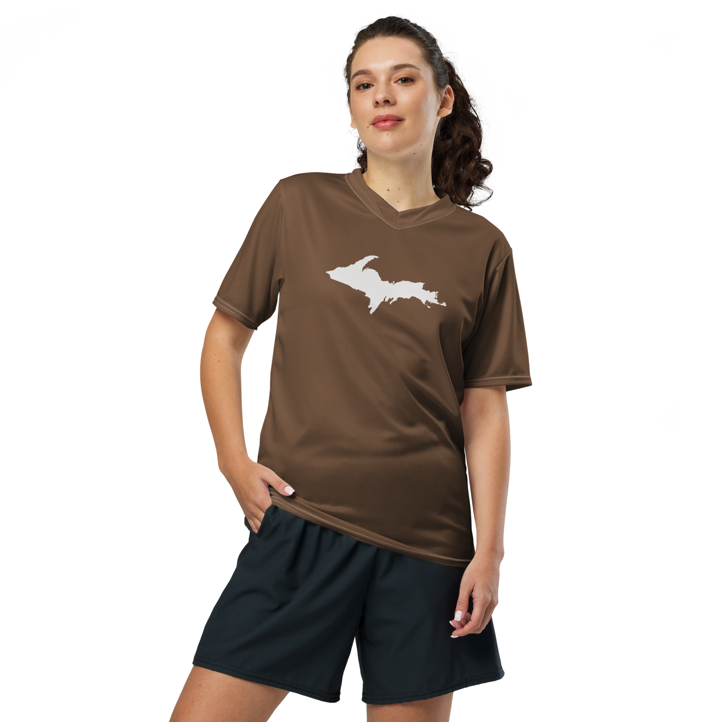 Michigan Upper Peninsula Soccer Jersey (w/ UP Outline) | Unisex - Coffee Color