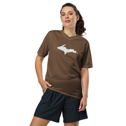 Michigan Upper Peninsula Soccer Jersey (w/ UP Outline) | Unisex - Coffee Color