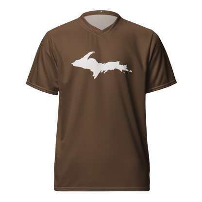 Michigan Upper Peninsula Soccer Jersey (w/ UP Outline) | Unisex - Coffee Color