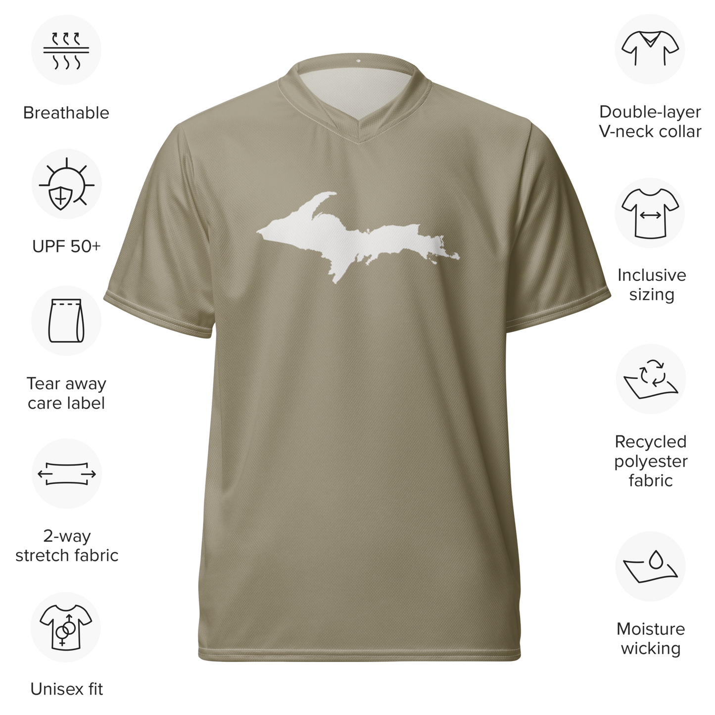 Michigan Upper Peninsula Soccer Jersey (w/ UP Outline) | Unisex - Petoskey Stone Beige