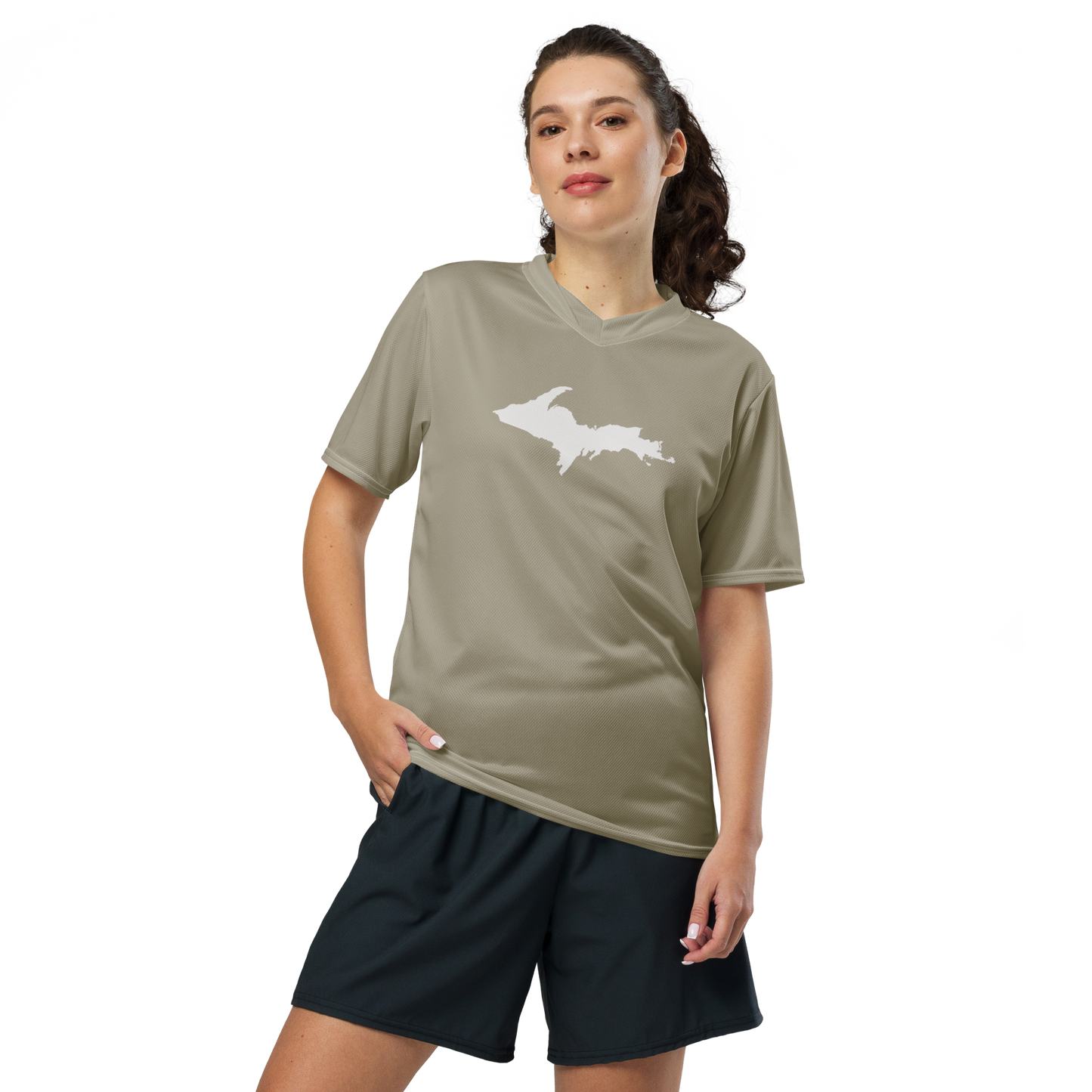 Michigan Upper Peninsula Soccer Jersey (w/ UP Outline) | Unisex - Petoskey Stone Beige