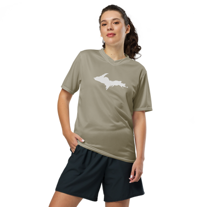 Michigan Upper Peninsula Soccer Jersey (w/ UP Outline) | Unisex - Petoskey Stone Beige