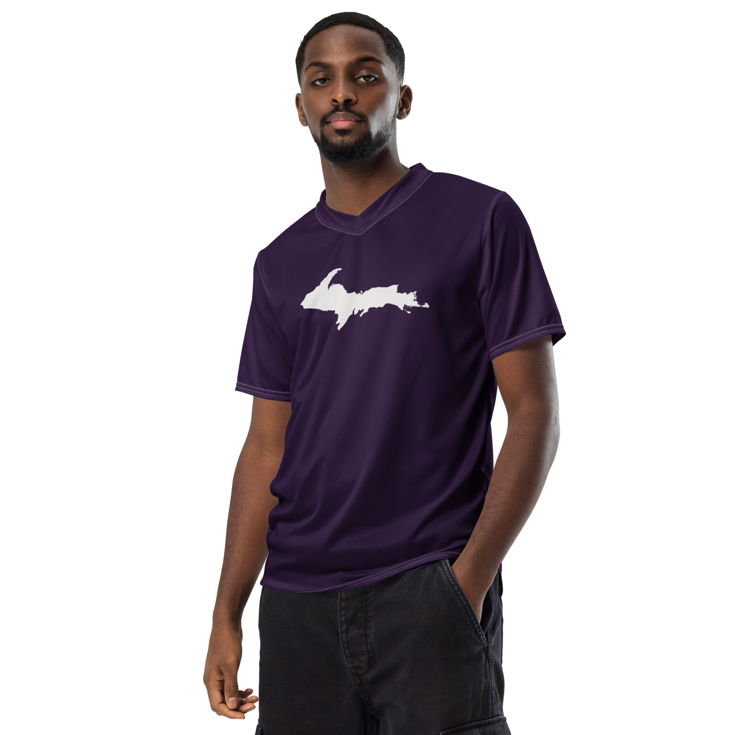 Michigan Upper Peninsula Soccer Jersey (w/ UP Outline) | Unisex - Blackcurrant