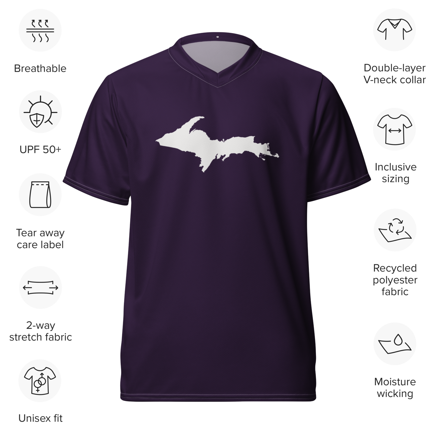 Michigan Upper Peninsula Soccer Jersey (w/ UP Outline) | Unisex - Blackcurrant