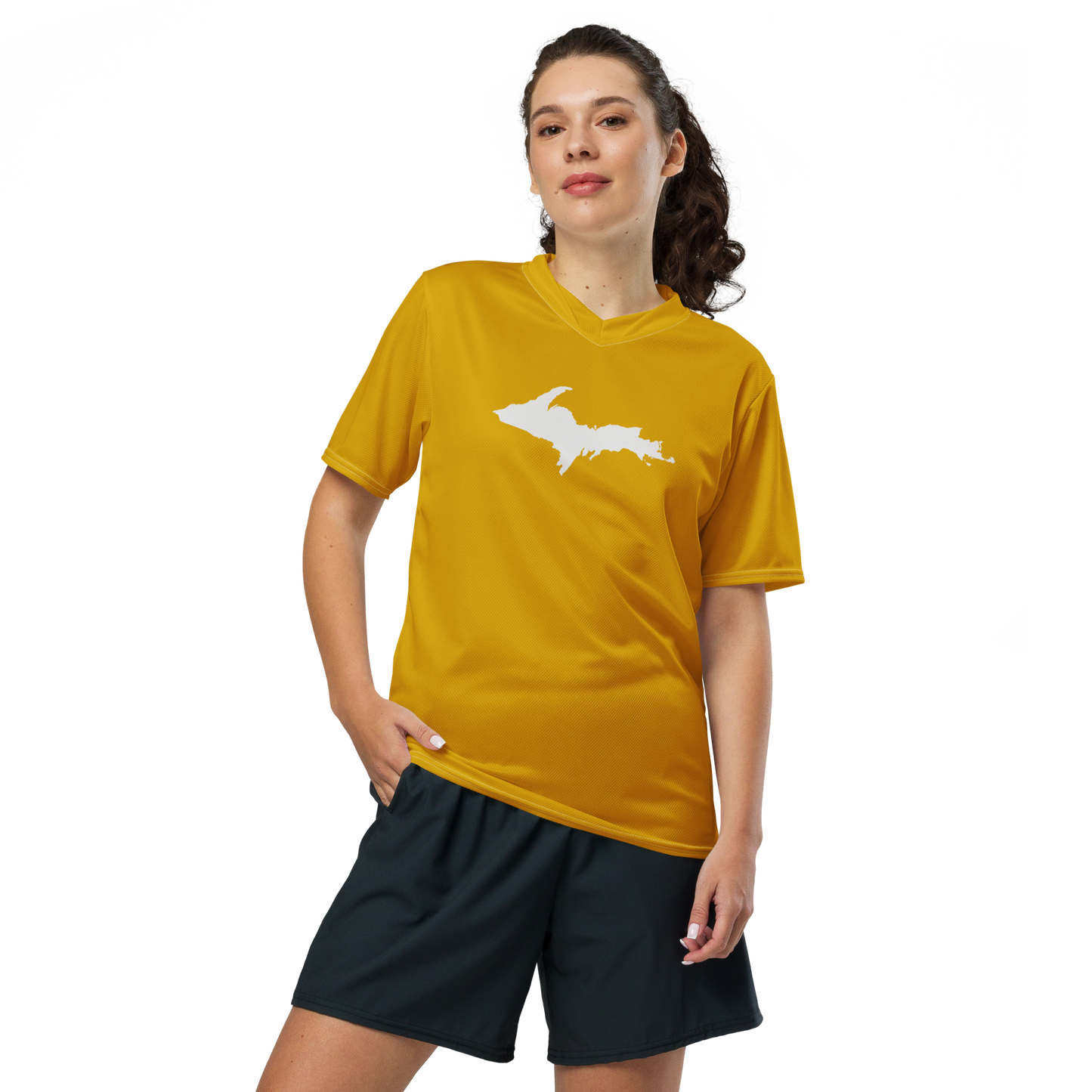 Michigan Upper Peninsula Soccer Jersey (w/ UP Outline) | Unisex - Gold