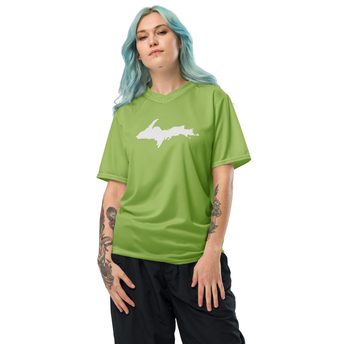 Michigan Upper Peninsula Soccer Jersey (w/ UP Outline) | Unisex - Gooseberry Green