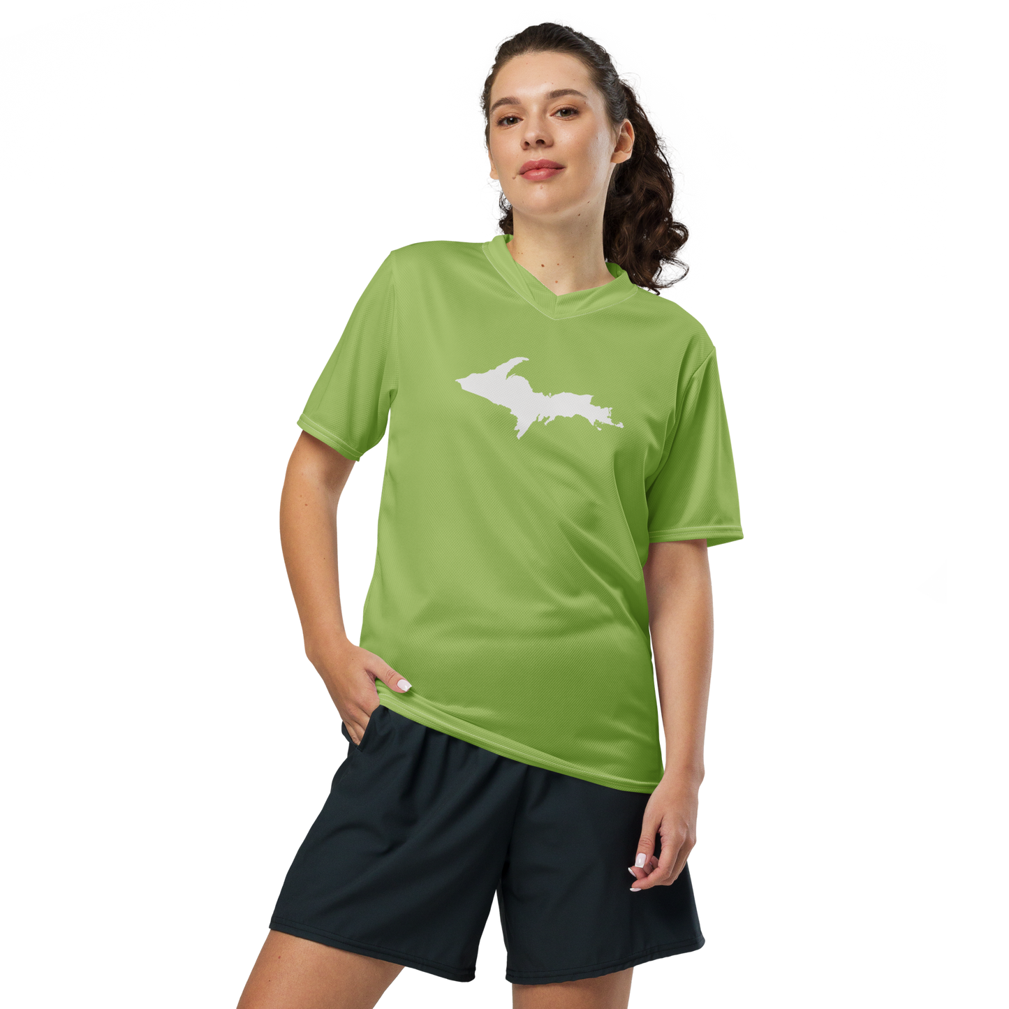 Michigan Upper Peninsula Soccer Jersey (w/ UP Outline) | Unisex - Gooseberry Green