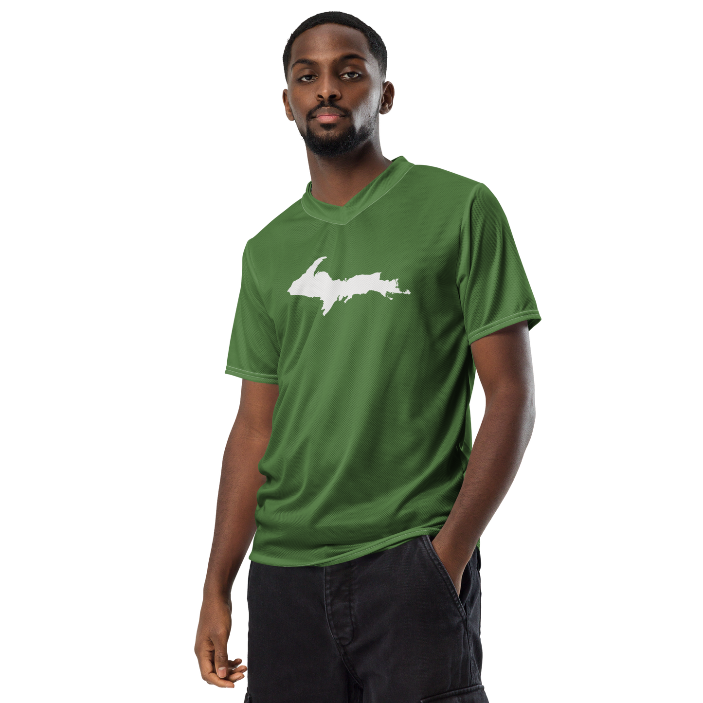 Michigan Upper Peninsula Soccer Jersey (w/ UP Outline) | Unisex - Pine Green