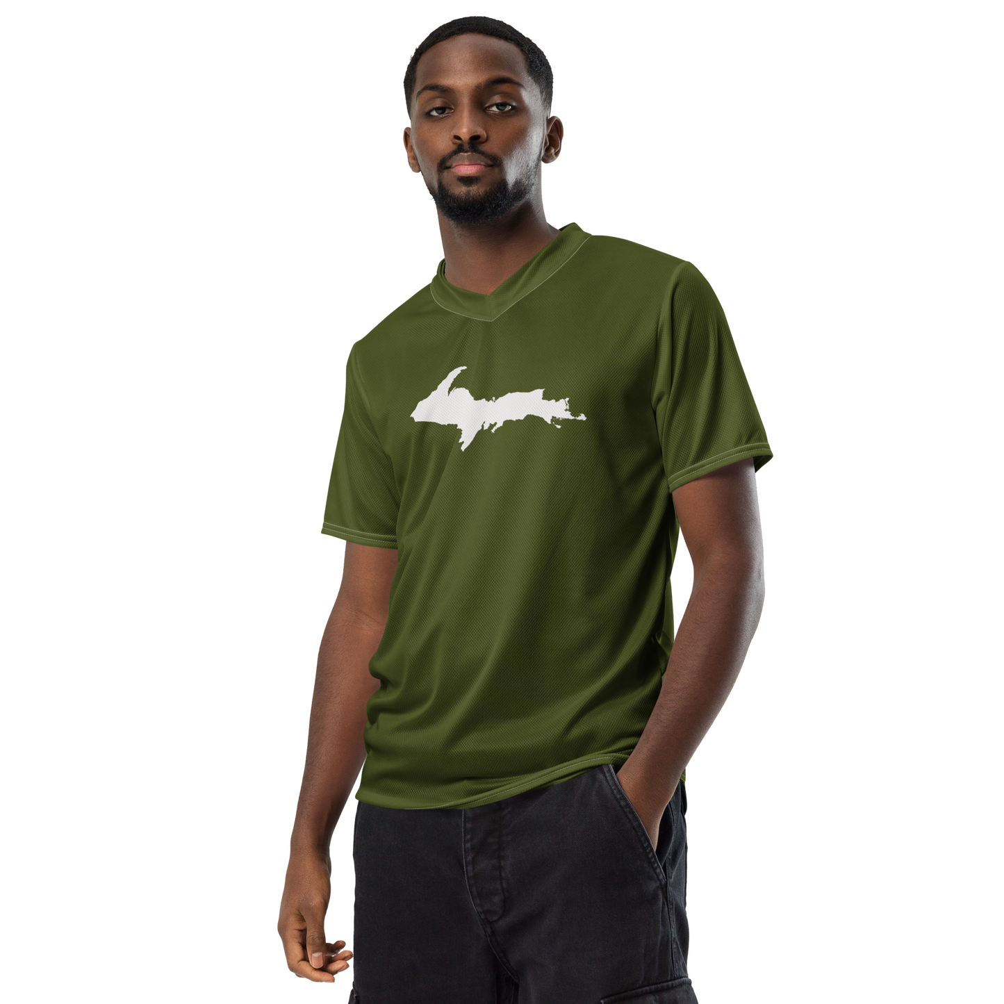 Michigan Upper Peninsula Soccer Jersey (w/ UP Outline) | Unisex - Army Green