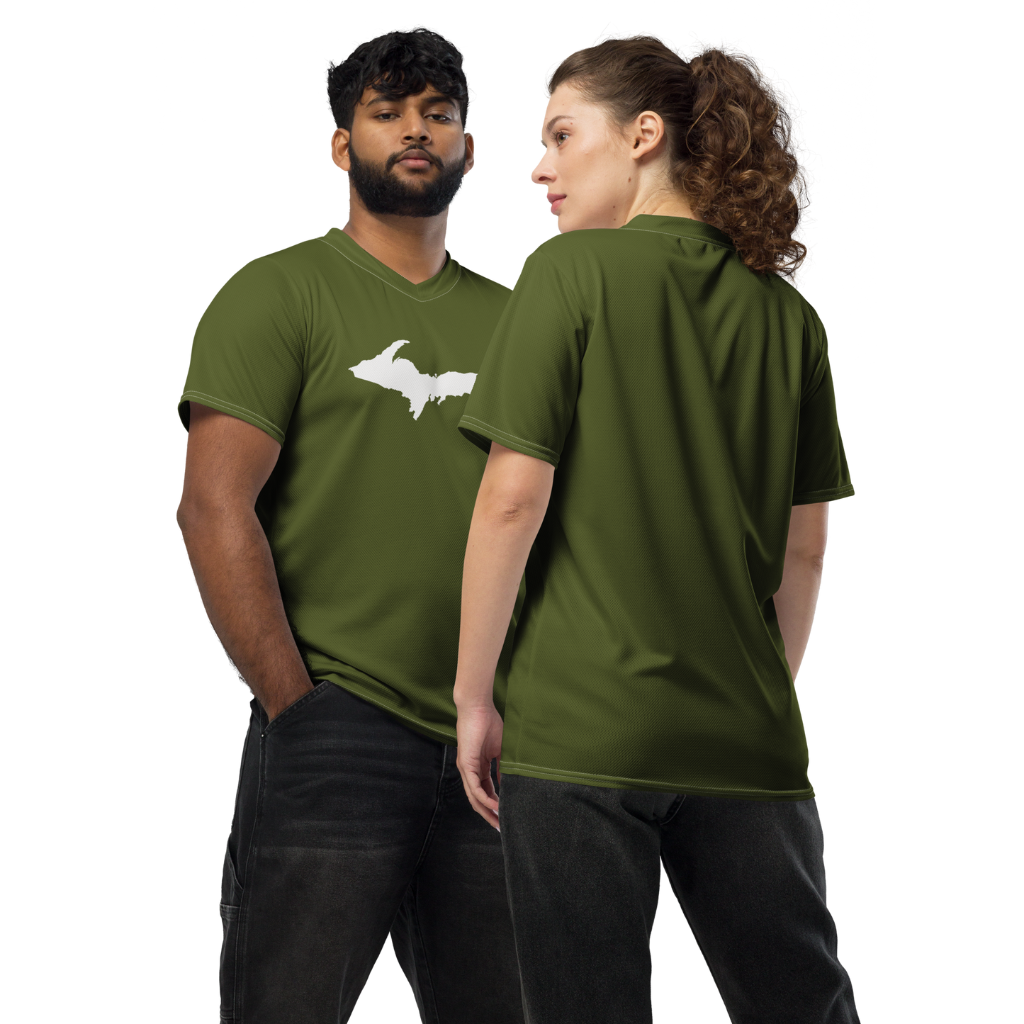 Michigan Upper Peninsula Soccer Jersey (w/ UP Outline) | Unisex - Army Green