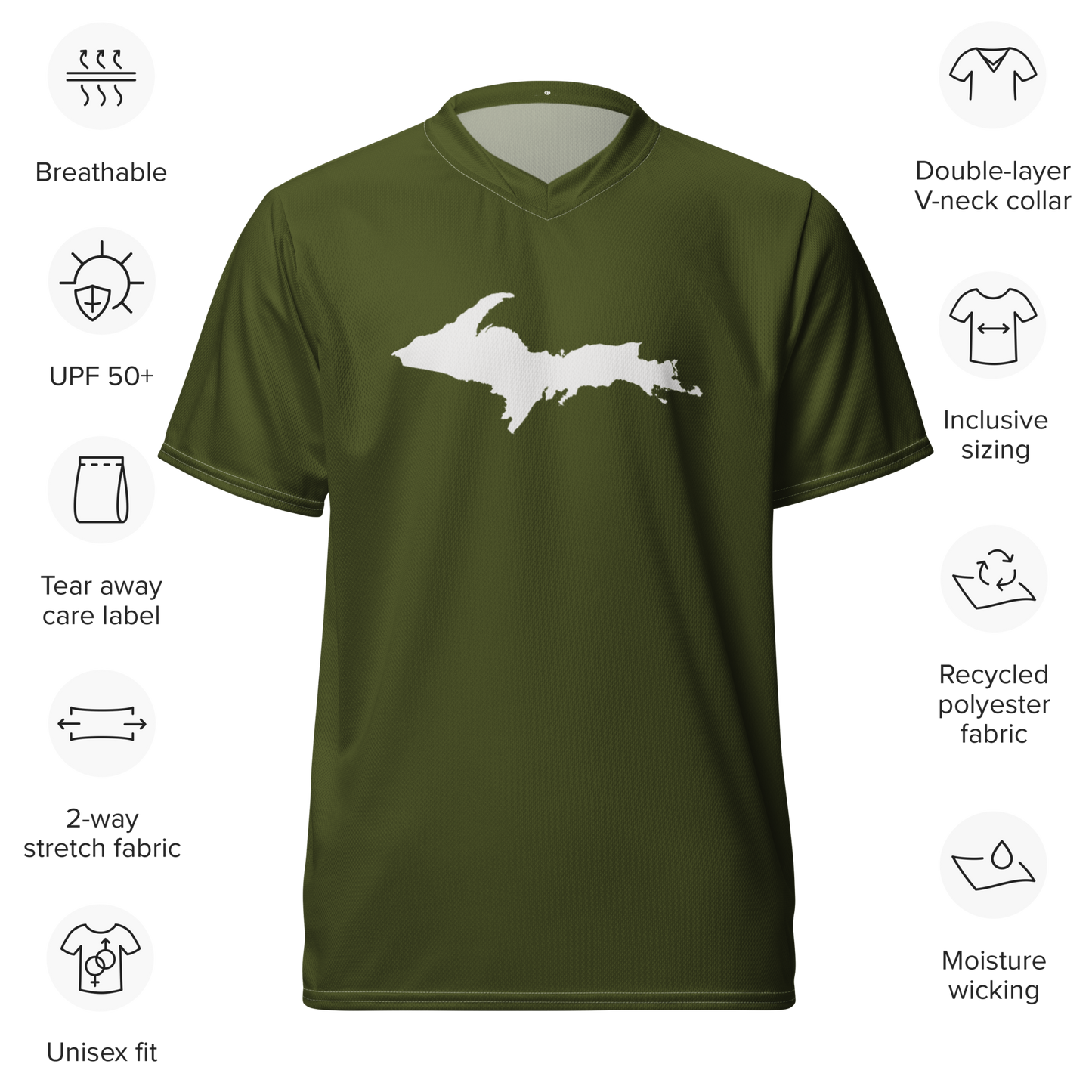 Michigan Upper Peninsula Soccer Jersey (w/ UP Outline) | Unisex - Army Green