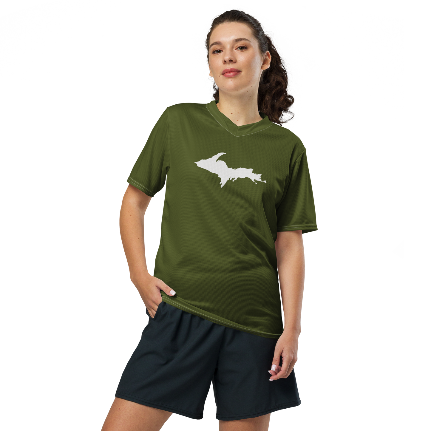 Michigan Upper Peninsula Soccer Jersey (w/ UP Outline) | Unisex - Army Green