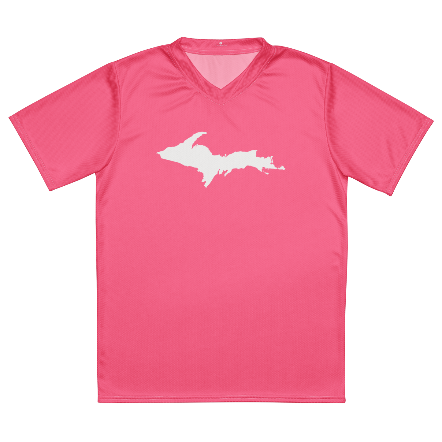 Michigan Upper Peninsula Soccer Jersey (w/ UP Outline) | Unisex - Rhodochrosite Pink