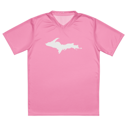 Michigan Upper Peninsula Soccer Jersey (w/ UP Outline) | Unisex - '67 Caddie Pink