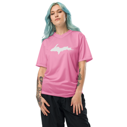 Michigan Upper Peninsula Soccer Jersey (w/ UP Outline) | Unisex - '67 Caddie Pink