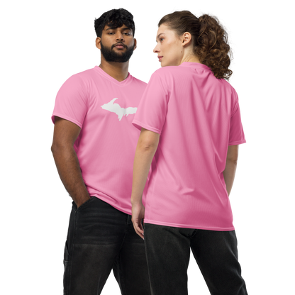 Michigan Upper Peninsula Soccer Jersey (w/ UP Outline) | Unisex - '67 Caddie Pink