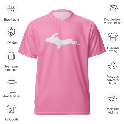 Michigan Upper Peninsula Soccer Jersey (w/ UP Outline) | Unisex - '67 Caddie Pink