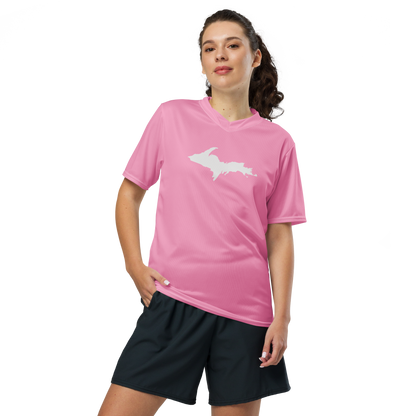 Michigan Upper Peninsula Soccer Jersey (w/ UP Outline) | Unisex - '67 Caddie Pink