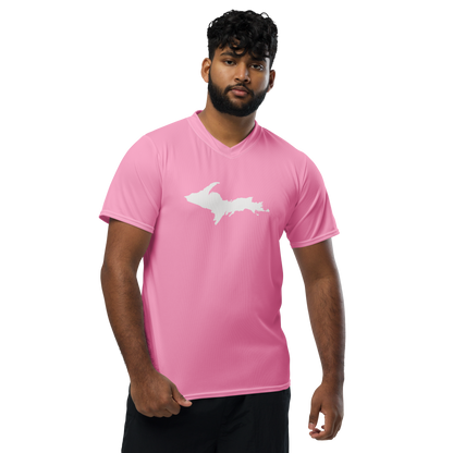 Michigan Upper Peninsula Soccer Jersey (w/ UP Outline) | Unisex - '67 Caddie Pink