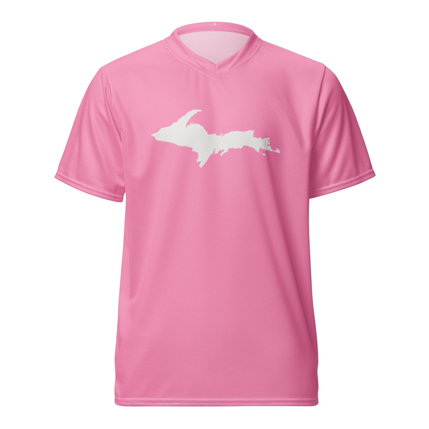 Michigan Upper Peninsula Soccer Jersey (w/ UP Outline) | Unisex - '67 Caddie Pink